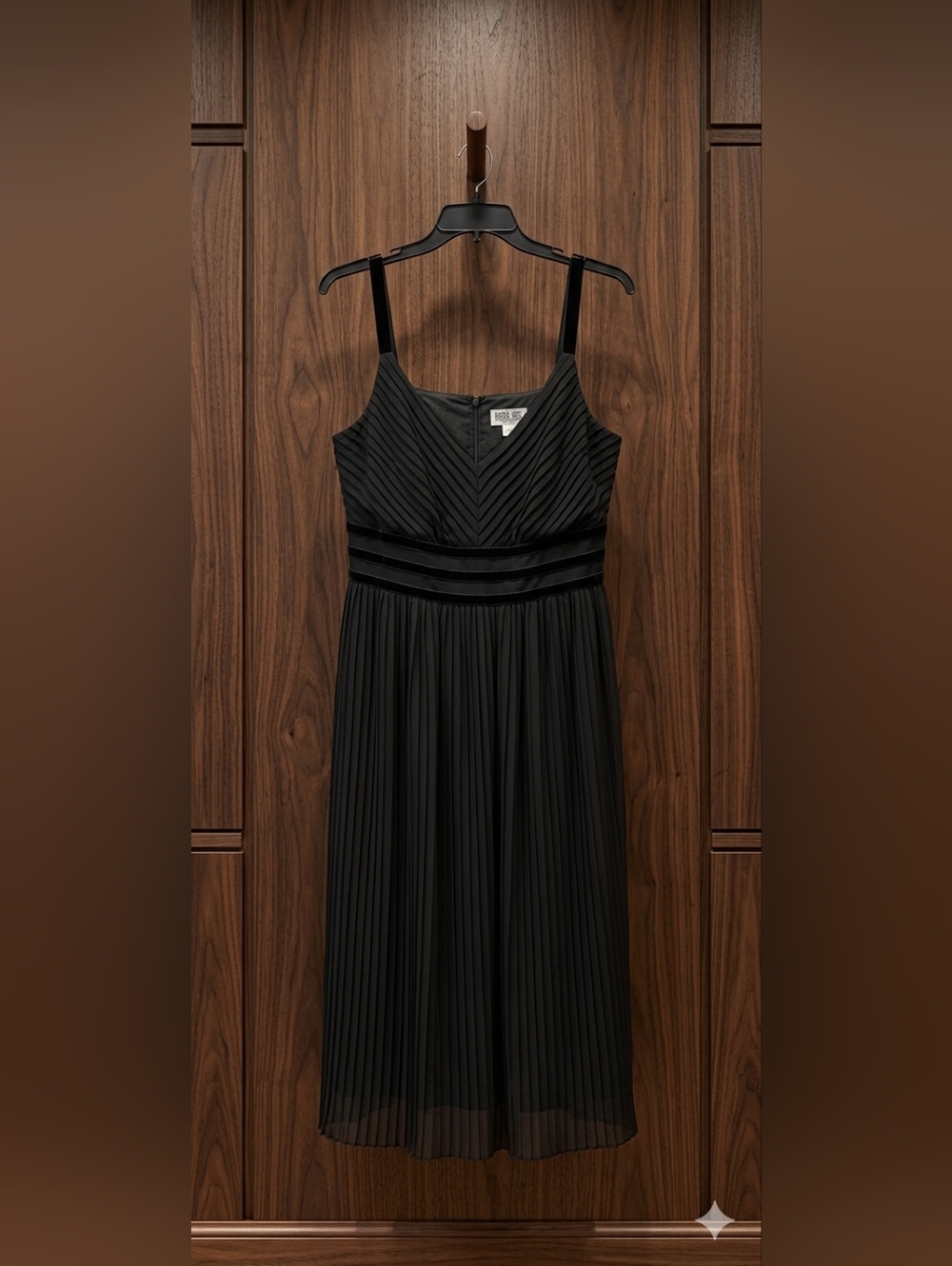 Robbie Bee Black Pleated Midi Dress with Spaghetti Straps